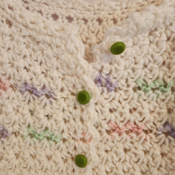 Handmade Handknitted Little Girls Pastel Button Cardigan Sweater - Picture 11 of 12